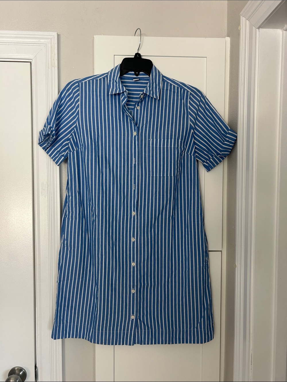 Old Navy Blue & White Striped Short-Sleeve Shirt Dress